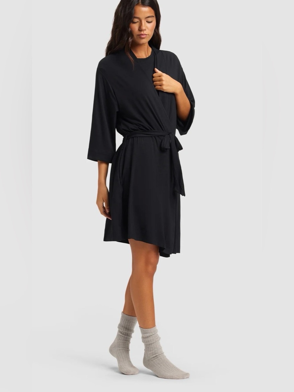 Cozy Earth Black Women's Bamboo Stretch-Knit Kimono Robe size Medium